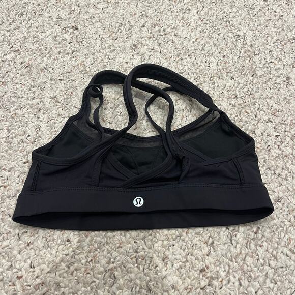 Lululemon Black Sports Bra Sz 6 Strappy Active Workout Gym Mesh Neck - Picture 2 of 5